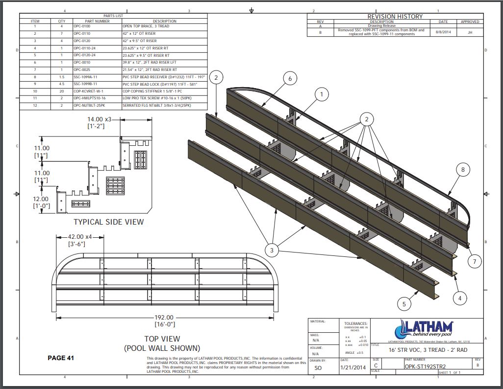 16' Straight Step Polymer 2'R 3-Tread
